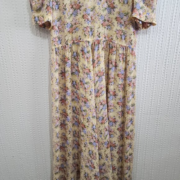 Vintage Leslie Fay Yellow Floral Prairie Cottagecore Midi Dress Size 18 (XL Fit) - Picture 10 of 16